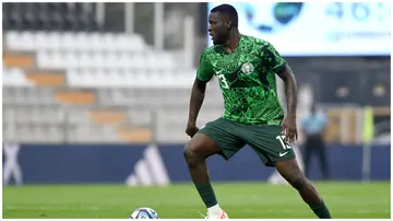 Victor Boniface in action during the International Friendly match between Saudi Arabia and Nigeria at Estadio Municipal de Portimao on October 13, 2023. Photo: MB Media.