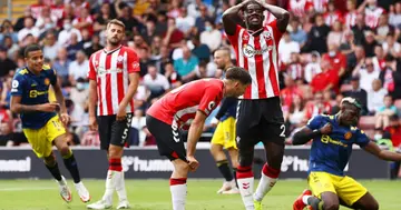 Mohammed Salisu of Southampton looks dejected after the Manchester United first goal scored by Mason Greenwood at St Mary's Stadium on August 22, 2021 in Southampton, England. (Photo by Ryan Pierse/Getty Images)