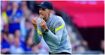 Thomas Tuchel gestures on the touchline during the Emirates FA Cup final at Wembley Stadium. Photo by Adam Davy.
