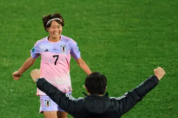 Japan's Hinata Miyazawa celebrates her goal against Norway