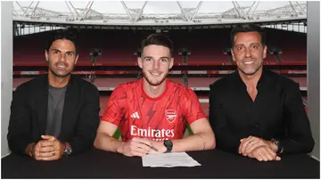 Declan Rice, Mikel Arteta, Edu Gaspar, Arsenal.