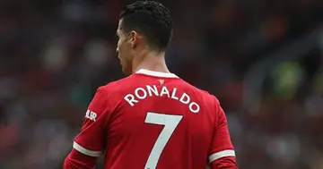 Cristiano Ronaldo of Manchester United in action during the Premier League match between Manchester United and Aston Villa at Old Trafford on September 25, 2021 in Manchester, England. (Photo by Matthew Peters/Manchester United via Getty Images)