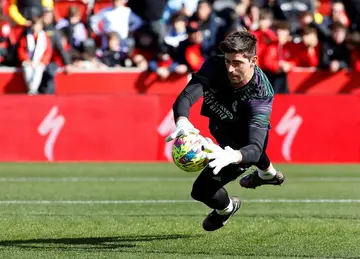 Real Madrid's Belgian goalkeeper Thibaut Courtois suffered a thigh issue in the warm up ahead of the Mallorca clash