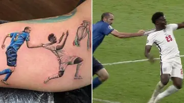 Italy Fan Gets Tattoo Of Giorgio Chiellini Pulling Bukayo Saka Away From Euro 2020 Trophy