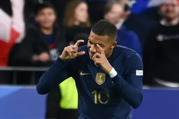 Kylian Mbappe celebrates after putting France ahead against Austria