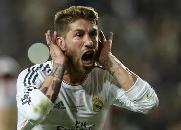 Sergio Ramos celebrating his injury time goal for Real Madrid in the 2014 Champions League final