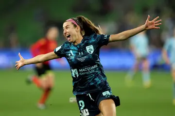 Sydney FC's Shea Connors celebrates after scoring the winning goal in the A-League women's grand final