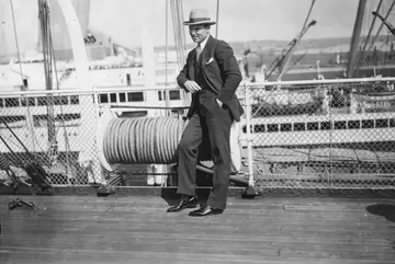 Jack Dempsey on board the Cunard liner 'Berengaria' on arrival in Britain