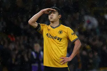 Wolves forward Hwang Hee-chan celebrates his goal against Newcastle