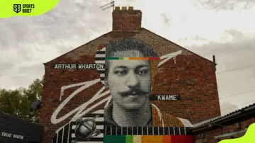 A mural of Arthur Wharton, the first black footballer who turned pro, is unveiled to mark his 155th anniversary on October 28, 2020, in Darlington, England.