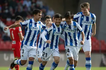 David Silva (C) scored Real Sociedad's opener in a 2-0 win over Almeria