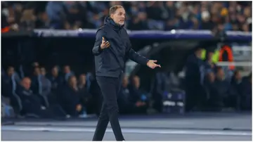 Thomas Tuchel looks dejected during the UEFA Champions League 2023/24 round of 16 first-leg match between SS Lazio and FC Bayern München. Photo by Matteo Ciambelli.