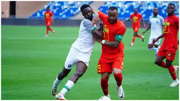Jordan Ayew reacts to Ghana's loss to Nigeria in an international friendly in Morocco. Photo: @GhanaBlackstars.