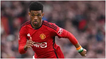 Manchester United's Amad Diallo during the Emirates FA Cup quarter-final against Liverpool at Old Trafford on March 17, 2024, in Manchester, England.