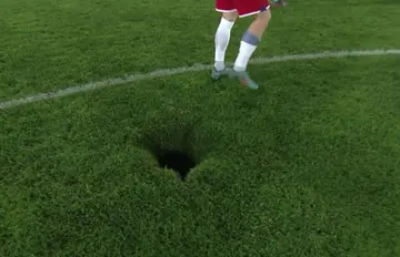 A sinkhole formed at Ernst Happel Stadion during Austria's clash with Denmark. Photo: GiveMeSport.