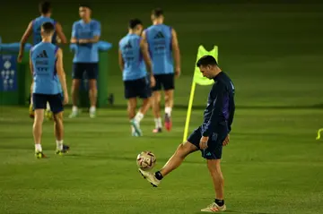 Argentina coach Lionel Scaloni at a training session with his team in Doha