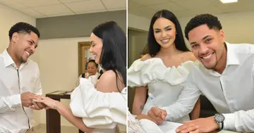 Barcelona's Vitor Roque with his partner, Dayana Lins during their wedding ceremony.