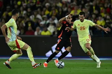 Colombia and Liverpool winger Luis Diaz (C) impressed in his team's win over Spain at the London Stadium on Friday