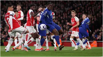 Axel Disasi misses a chance during the Premier League match between Arsenal FC and Chelsea FC at Emirates Stadium. Photo by Julian Finney.