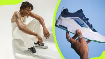 A photo collage of Ishod Wair and his Nike SB signature shoe