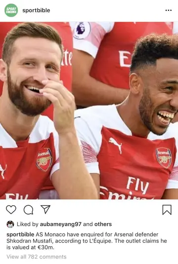 Shkodran Mustafi: Aubameyang likes Instagram post linking defender with Arsenal exit