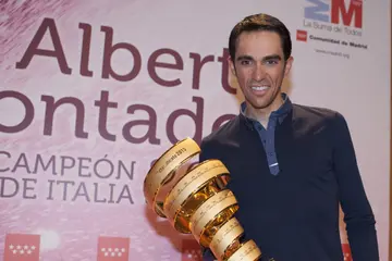 Alberto Contador with the Giro d'Italia winner trophy