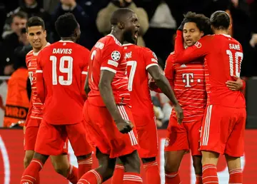 Bayern Munich players celebrate scoring in their Champions League last-16 second-leg win over Paris Saint-Germain