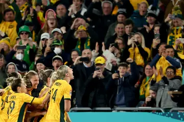 Australia's Steph Catley celebrates after scoring a penalty