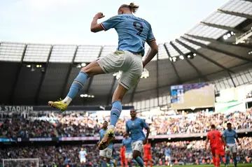 Two good: Erling Haaland scored twice in Manchester City's win over Brighton