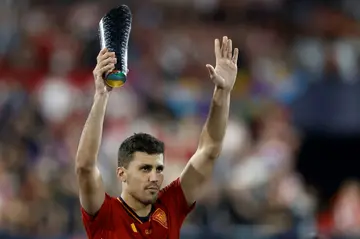 Spain midfielder Rodri Hernandez was awarded a trophy for being the Nations League finals' best player