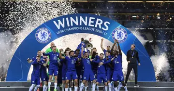 Chelsea players celebrating after winning the Champions League during the 2020/21 season. Photo: Getty Images.