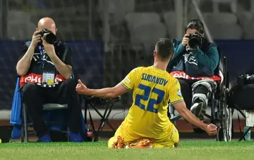 Georgiy Sudakov celebrates scoring against France