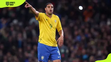 Adriano of Brazil gestures during the international friendly match