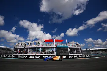 Aurelia Nobels drives on track during practice at Miami International Autodrome