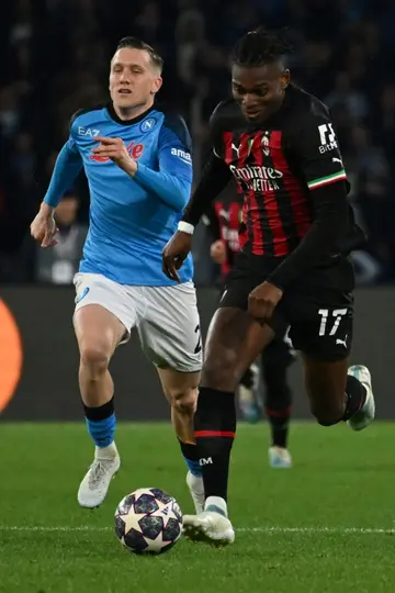 Rafael Leao (R) has scored 13 times in all competitions for AC Milan this season
