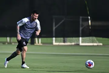 Lionel Messi trains with Inter Miami ahead of his team's Leagues Cup clash with Atlanta on Tuesday