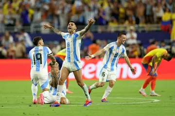 Argentina's players celebrate winning a record 16th Copa America in a 1-0 win over Colombia