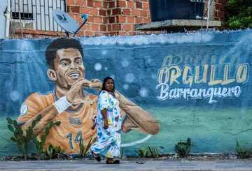 A mural with footballer Luis Perez is seen November 3 2023 in Barracas, Colombia