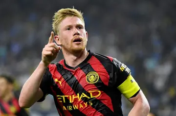 Kevin De Bruyne of Manchester City celebrates after scoring his team's second goal during victory over Mexican side Club America