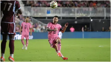 Lionel Messi lines up a free kick during the Major League Soccer (MLS) match between Inter Miami CF and Colorado Rapids. Photo by Chris Arjoon.