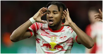 Christopher Nkunku reacts during the final match of the DFB Cup 2022 between SC Freiburg and RB Leipzig at Olympiastadion. Photo by Martin Rose.