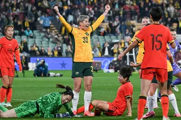 Australia's Michelle Heyman (C) celebrates after scoring against China