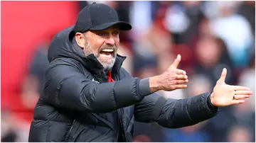 Liverpool manager Jurgen Klopp gestures on the touchline during the Premier League match between Liverpool FC and Brighton & Hove Albion at Anfield. Photo by Chris Brunskill.