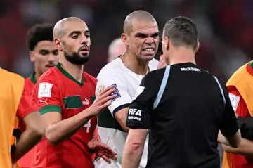 Pepe (C) was unhappy at the appointment of a referee from Argentina for Portugal's World Cup quarter-final loss to Morocco