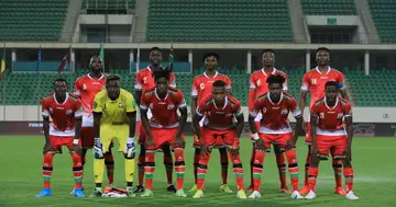 Harambee Stars squad during a previous match. Twitter/Harambee Stars.