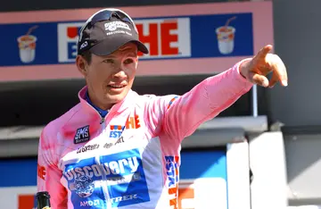 Paolo Savoldelli on the podium after Stage 19 of the Giro d'Italia