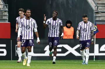 Toulouse players celebrate during a French L1 match