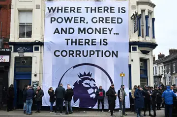 Everton fans protested against the club's 10-point deduction by the Premier League ahead of Sunday's clash with Manchester United