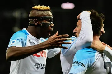 Eljif Elmas (R) and Victor Osimhen scored for Napoli at Atalanta