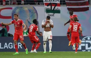 On target: Bayern Munich's Senegalese forward Sadio Mane (2nd right) celebrates with teammates scoring his team's second goal